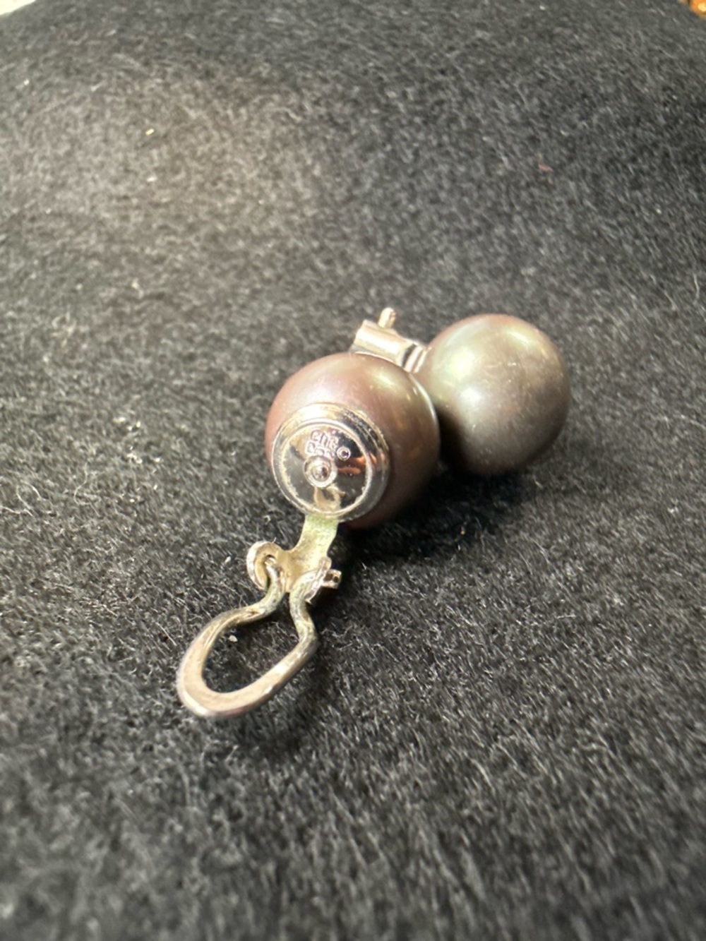 Vintage Christian Dior Grey Faux Pearl Omega Back Earrings Silver Tone Signed - Picture 4 of 10